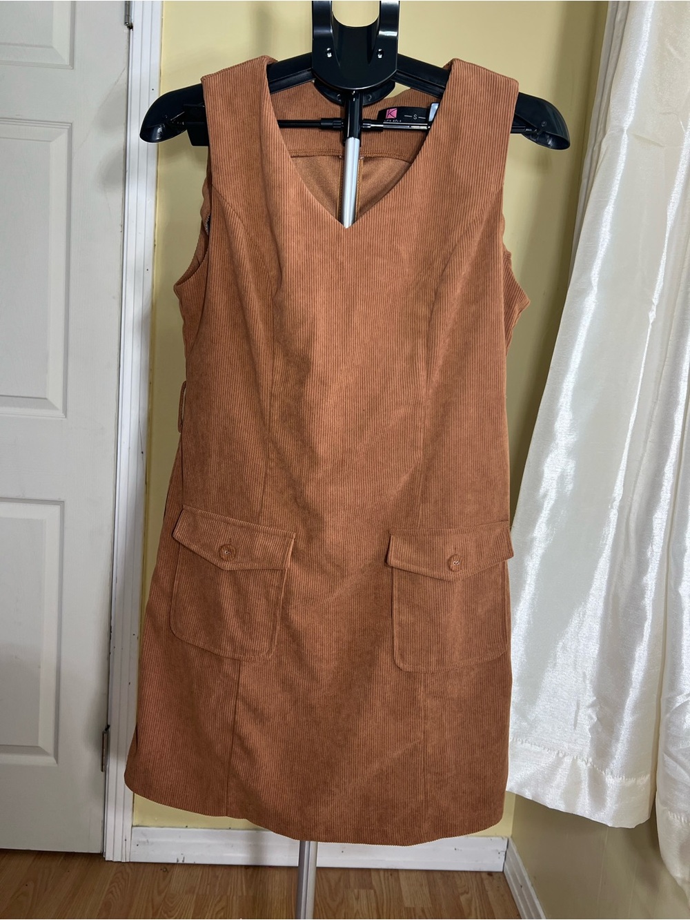 Kancy Kole Women’s Camel Brown Ribbed Sleeveless V-Neck Shift Dress | Size Small